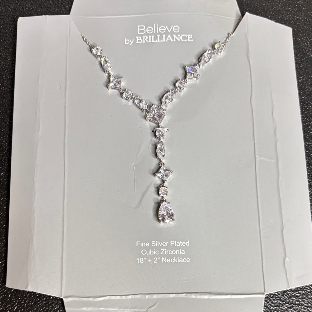 Believe By Brilliance Fine Silver Plated Cubic Zirconia Y Necklace 45$